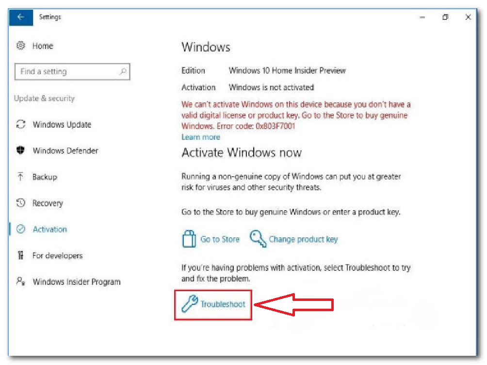 Windows 10 Activation Troubleshooting Menu