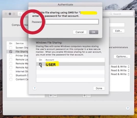 MAC to Windows File Sharing User Password