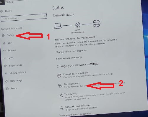 Windows 10 Sharing option